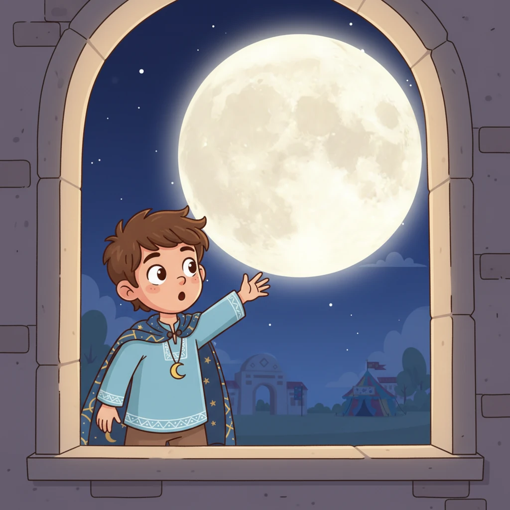 فجأة، حدث شيء سحري! بدأ القمر بالنزول ببطء من السماء، وأصبح أقرب وأقرب إلى نافذة رائد.