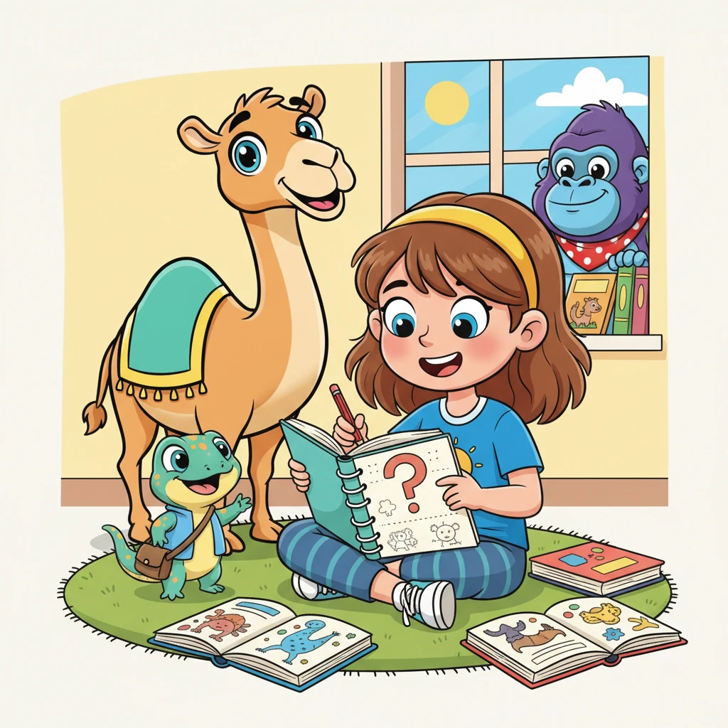 Lily, a curious girl with bright, eager eyes, sat surrounded by her favorite animal books. She held a special notebook filled with big questions about where animals live and what makes them unique. Today, she decided she wouldn't just read about them; she would find the answers herself on a grand adventure!
