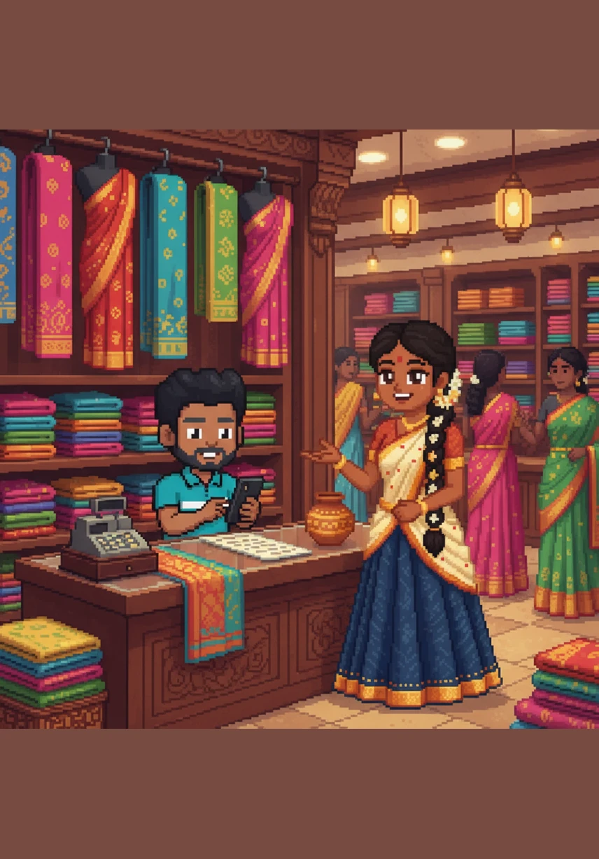 They travel together on buses between cities, sharing quiet glances and growing closer with every mile. In a vibrant saree shop, Guddu nervously finds the courage to ask for her phone number, marking the start of their constant connection.