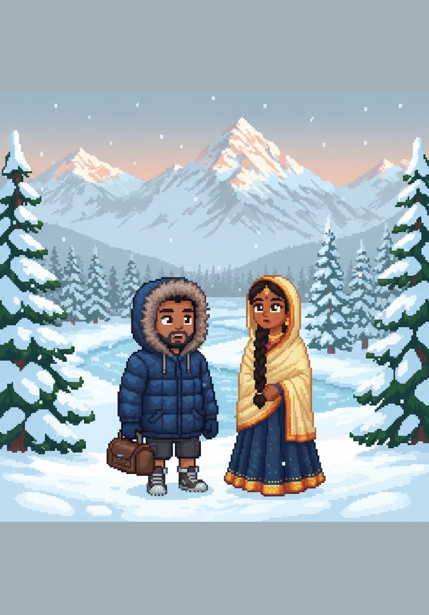 Their journey takes them across the world to the snowy landscapes of Canada, where the biting cold is a sudden shock to their systems. They huddle together in the flight and the frosty streets, navigating the challenges of a new country side by side.