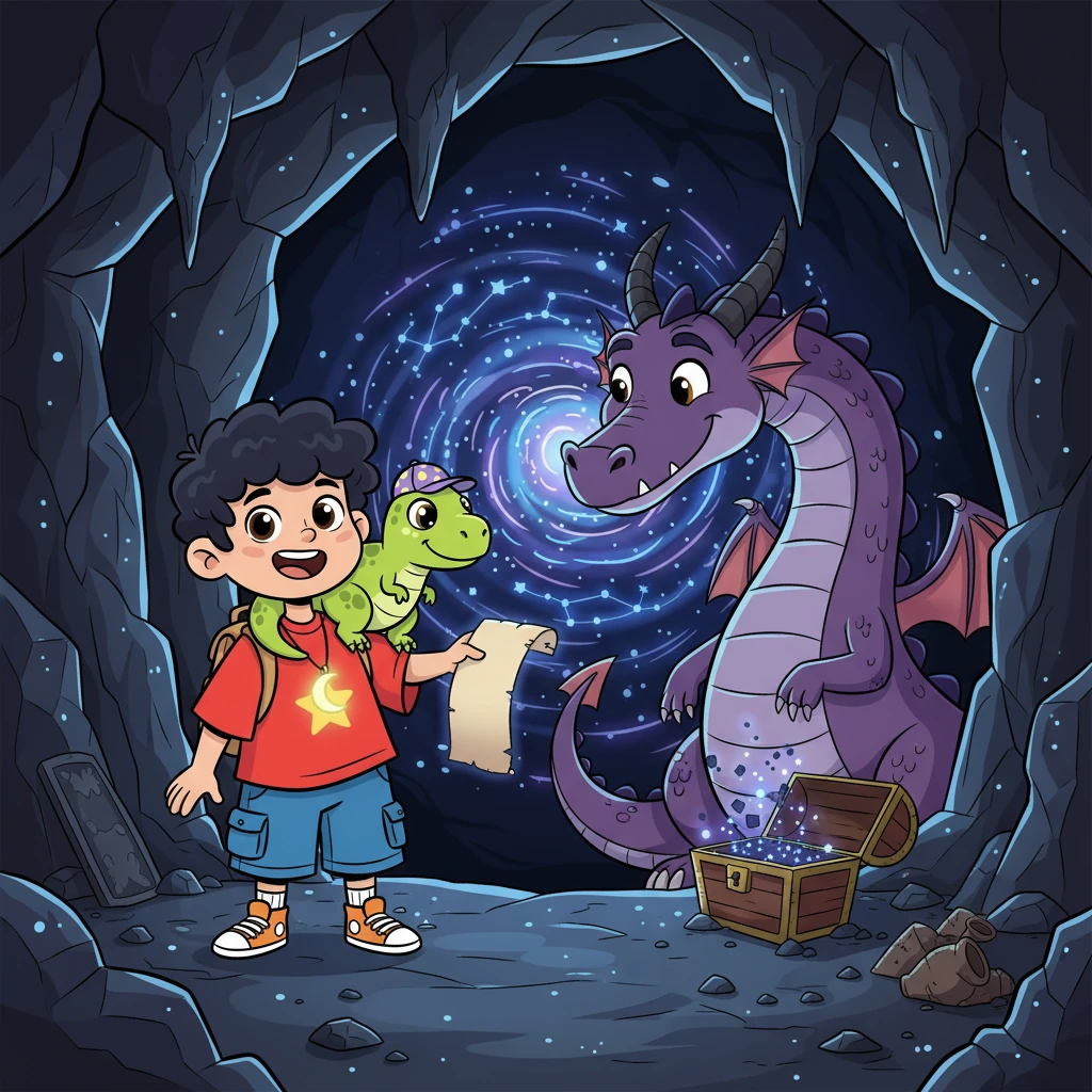 Chegando à caverna, eles se deparam com o dragão. Com muita coragem, Enzo e Rex usam a inteligência para superar o desafio. Eles descobrem que o tesouro não é de ouro, mas sim um mapa estelar que os leva a novas aventuras.