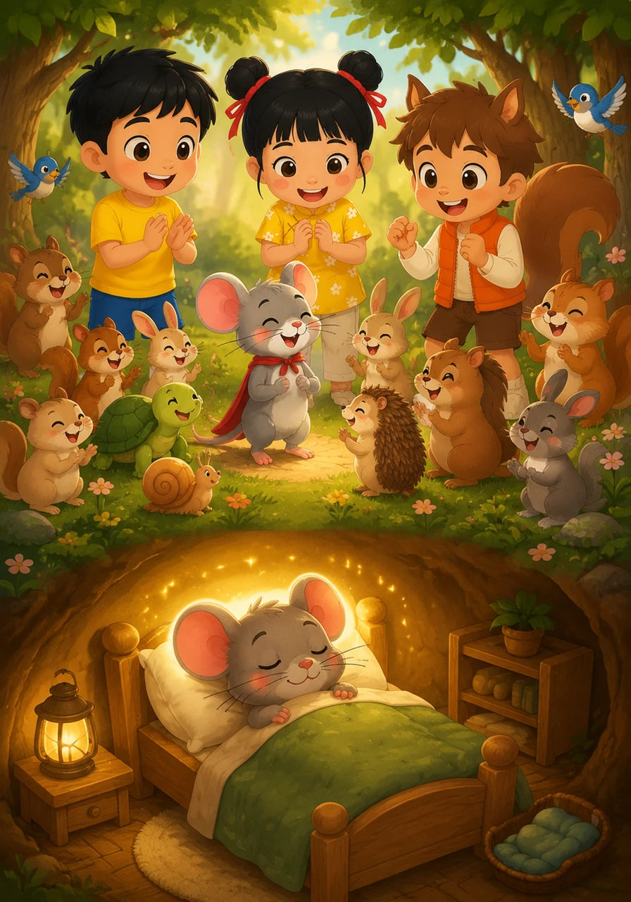 Everyone cheered for Milo and praised his incredible bravery and kindness. Milo blushed happily, realizing that even the smallest creature can make a huge difference in the world. He fell asleep that night knowing that kindness is the brightest light of all.
