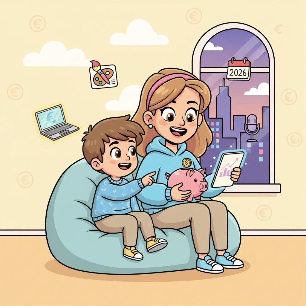 Il demanda à sa maman comment on pouvait gagner de l'argent. Maman, avec un grand sourire, lui expliqua qu'il existait plein de façons, même en ligne, surtout en 2026 !