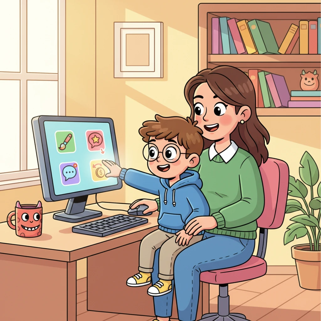 Léo, curieux et plein d'énergie, s'installa devant l'ordinateur familial (avec l'aide de Maman, bien sûr !). Il découvrait un monde de possibilités : créer, partager, et même vendre ses talents.