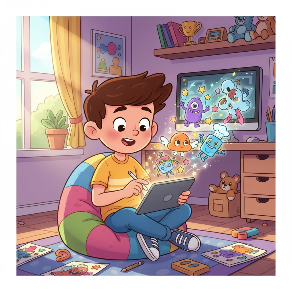 Avec des tutoriels amusants et un peu de pratique, Léo apprit à utiliser une tablette graphique. Ses doigts dansaient sur l'écran, donnant vie à des personnages plus drôles et colorés les uns que les autres.