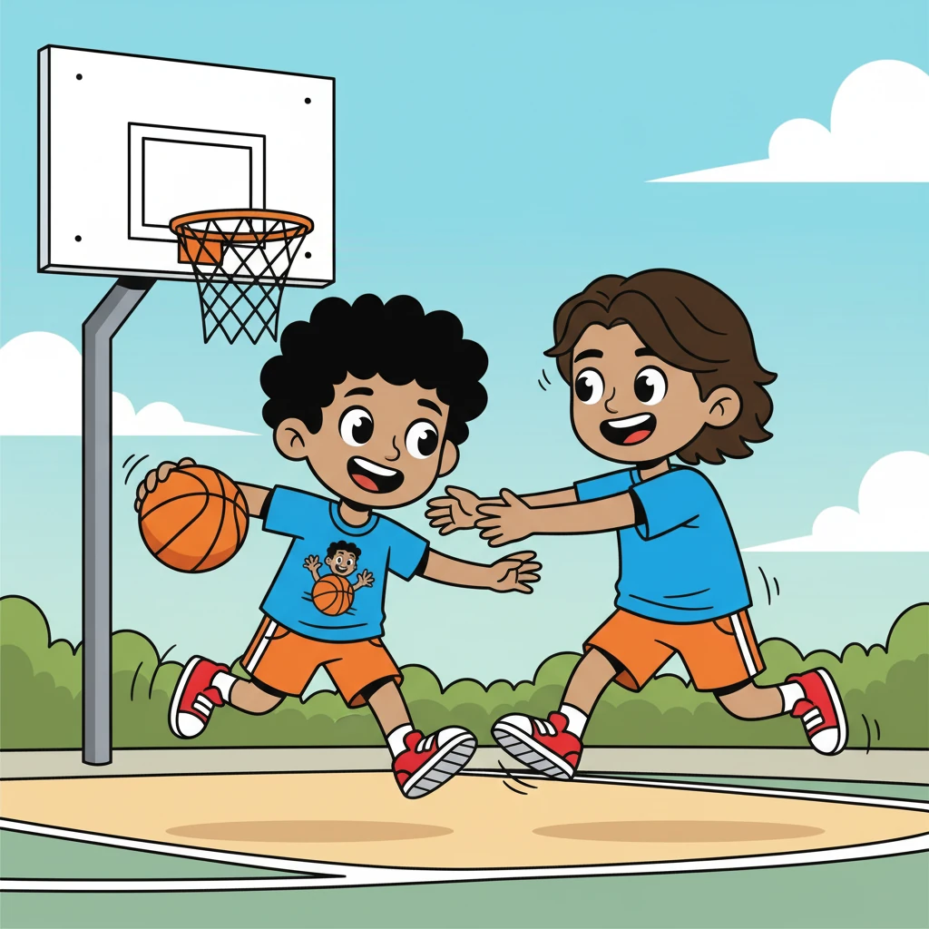 Together, Will and Jackson started to play basketball. Will, despite being older, was a great player, and Jackson loved the challenge. They laughed and cheered as they played.