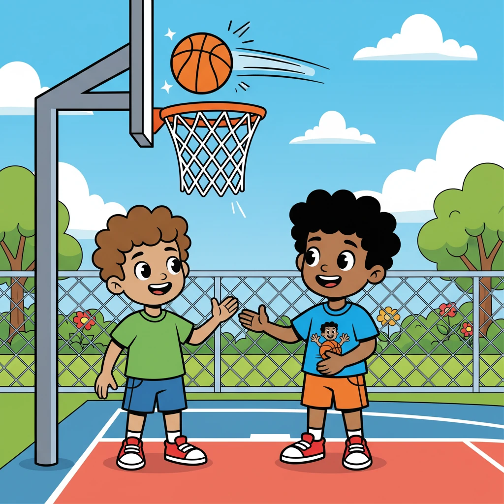 For ten glorious minutes, the only sound was the swish of the ball through the net and their happy chatter. Will made sure Jackson got a fair chance to score. Jackson's face beamed with joy.