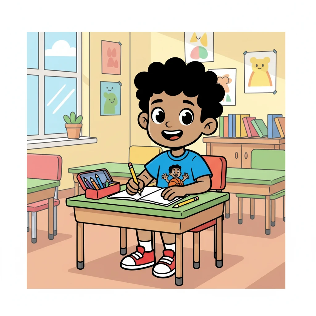 Back in the classroom, Jackson sat at his desk, a big smile still on his face. He felt inspired, ready to write the most amazing story he could.