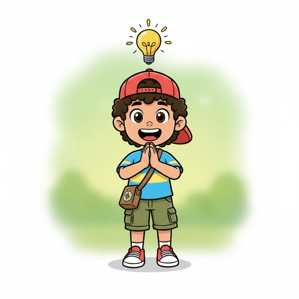 Suddenly, a brilliant idea sparks in Amma's mind, making her face light up with a joyful grin. Her eyes widen playfully, and a little "Aha!" seems to float above her head. She claps her hands together with quiet excitement, knowing exactly what special treat she will create.