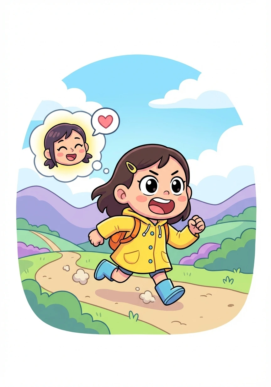 Back on the road, Hana races to catch up. She remembers Yuki's encouraging words and pushes herself even harder.