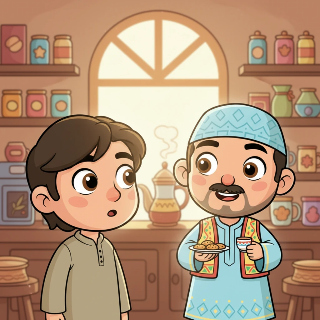 نظر الزبون إلى مصطفى بلية بعينين متسعتين، وقد تبدل تعجبه إلى دهشة وإعجاب عميقين. شعر بقلبه يلين وتغيرت نظرته تمامًا للرجل الفقير وللمقهى. فهم الآن معنى الكرم الحقيقي والحكمة الخفية.