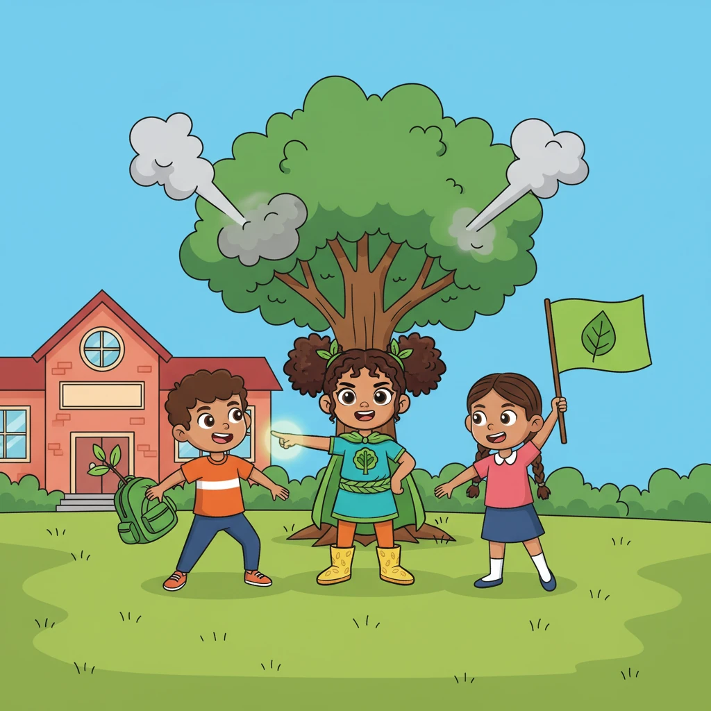 Verdita les explicó la necesidad urgente de su ayuda para que la escuela volviera a respirar aire limpio. Los amigos, conmovidos, decidieron formar un grupo: “Los Guardianes del Planeta Verde”. Juntos, se propusieron cambiar las cosas.