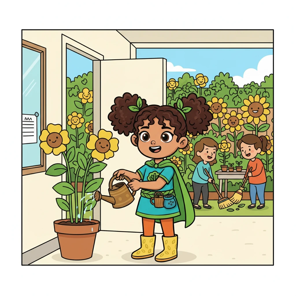 Los pasillos de la escuela se volvieron más limpios, y las plantas del jardín comenzaron a crecer alegres y fuertes. Los profesores, inspirados por el ejemplo de los niños, también adoptaron prácticas más sostenibles.