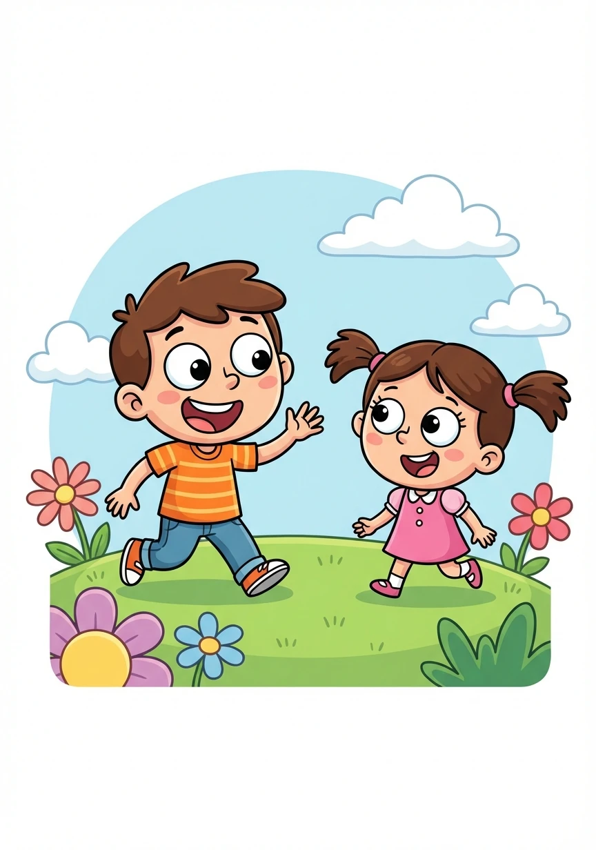 Lucas se aproximou da menina e disse: "Oi! Meu nome é Lucas. Tudo bem?"