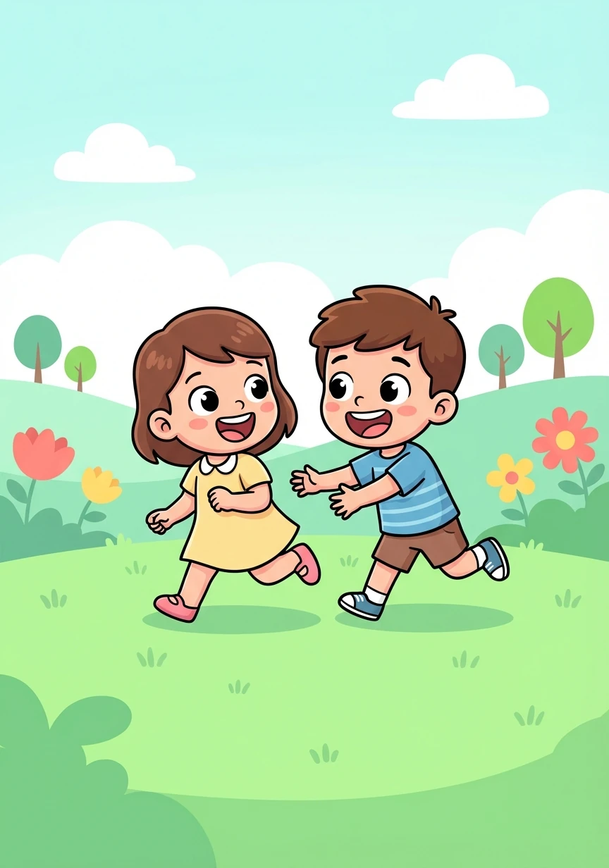 Depois, eles correram pela grama e brincaram de pega-pega. Ana e Lucas se divertiram como nunca.