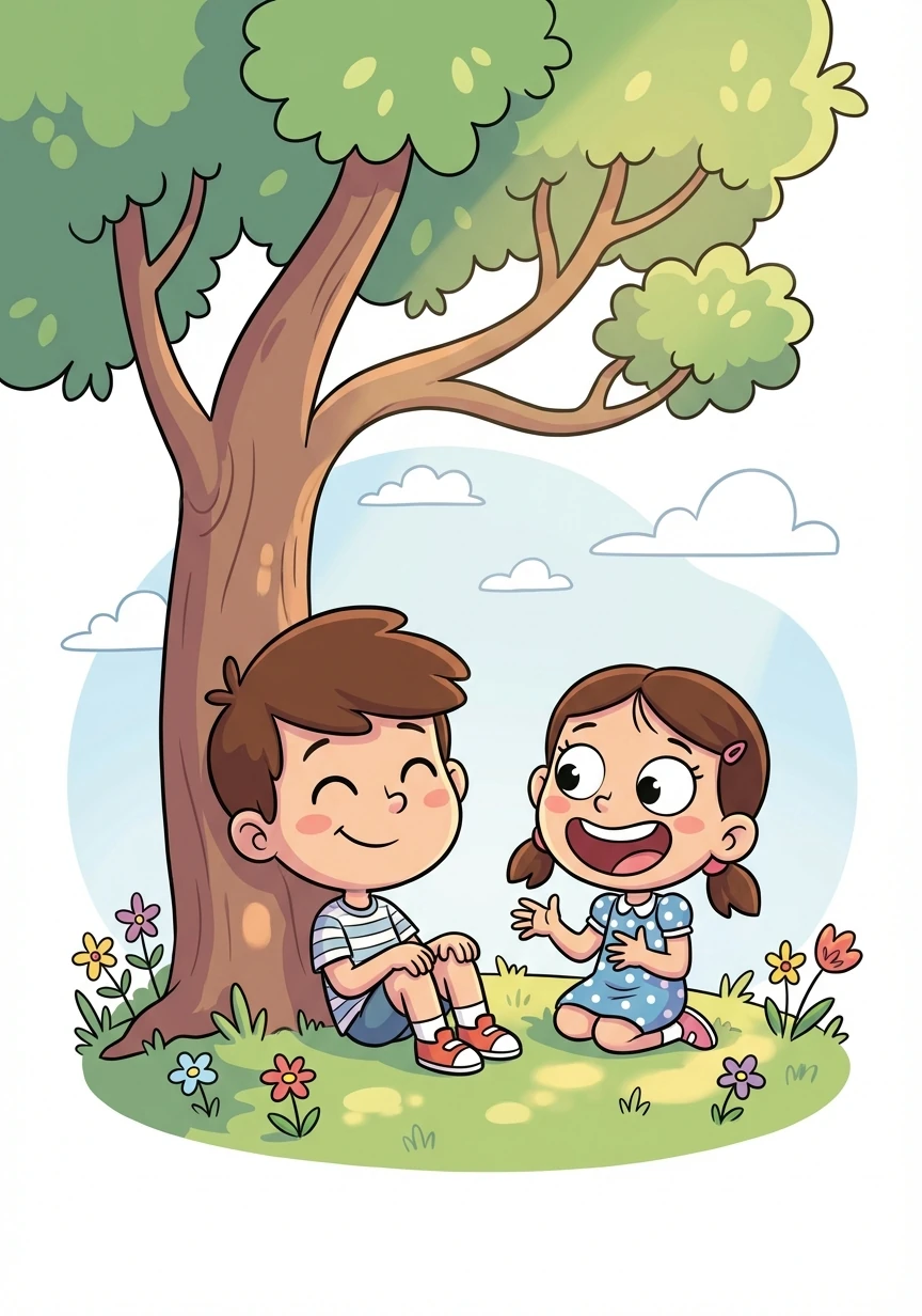 Cansados, sentaram-se embaixo de uma árvore para descansar. Ana disse que nunca tinha se divertido tanto.