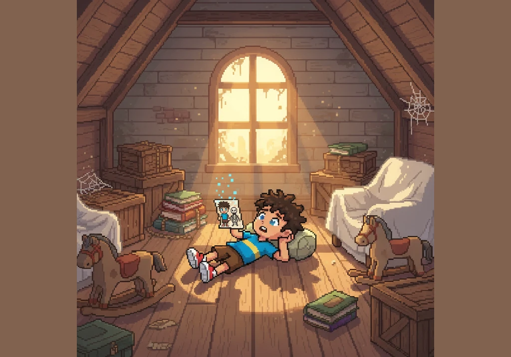 Leo wakes up on his attic floor just as the sun begins to rise through the window. He looks down at his hand and finds the cartoon drawing, realizing