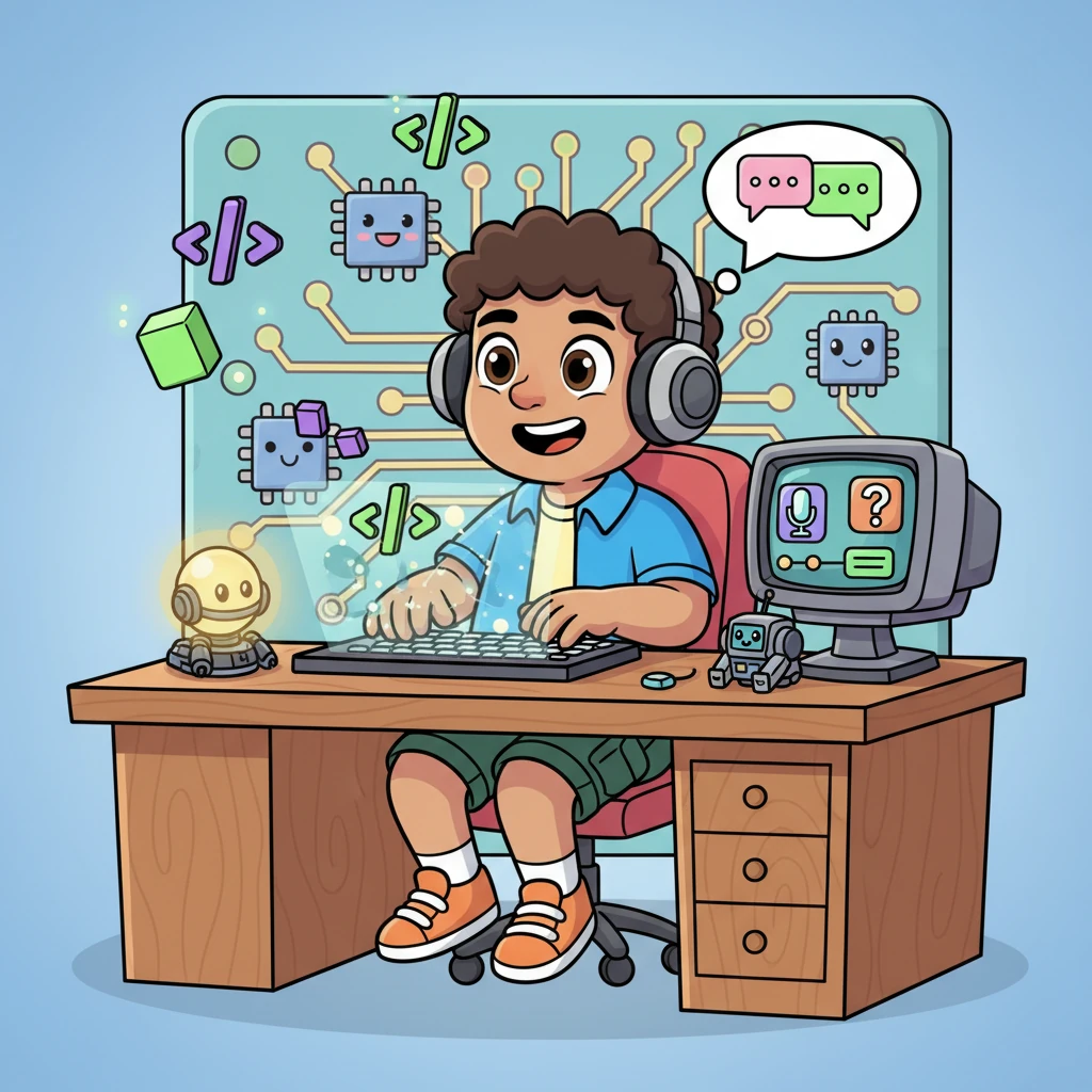 Pixel Pete, a cheerful coder with a giant-sized imagination, sat at his desk, surrounded by floating code snippets and friendly circuit board patterns. He was building a super-duper debate app, dreaming of lively discussions where everyone could share their best ideas.