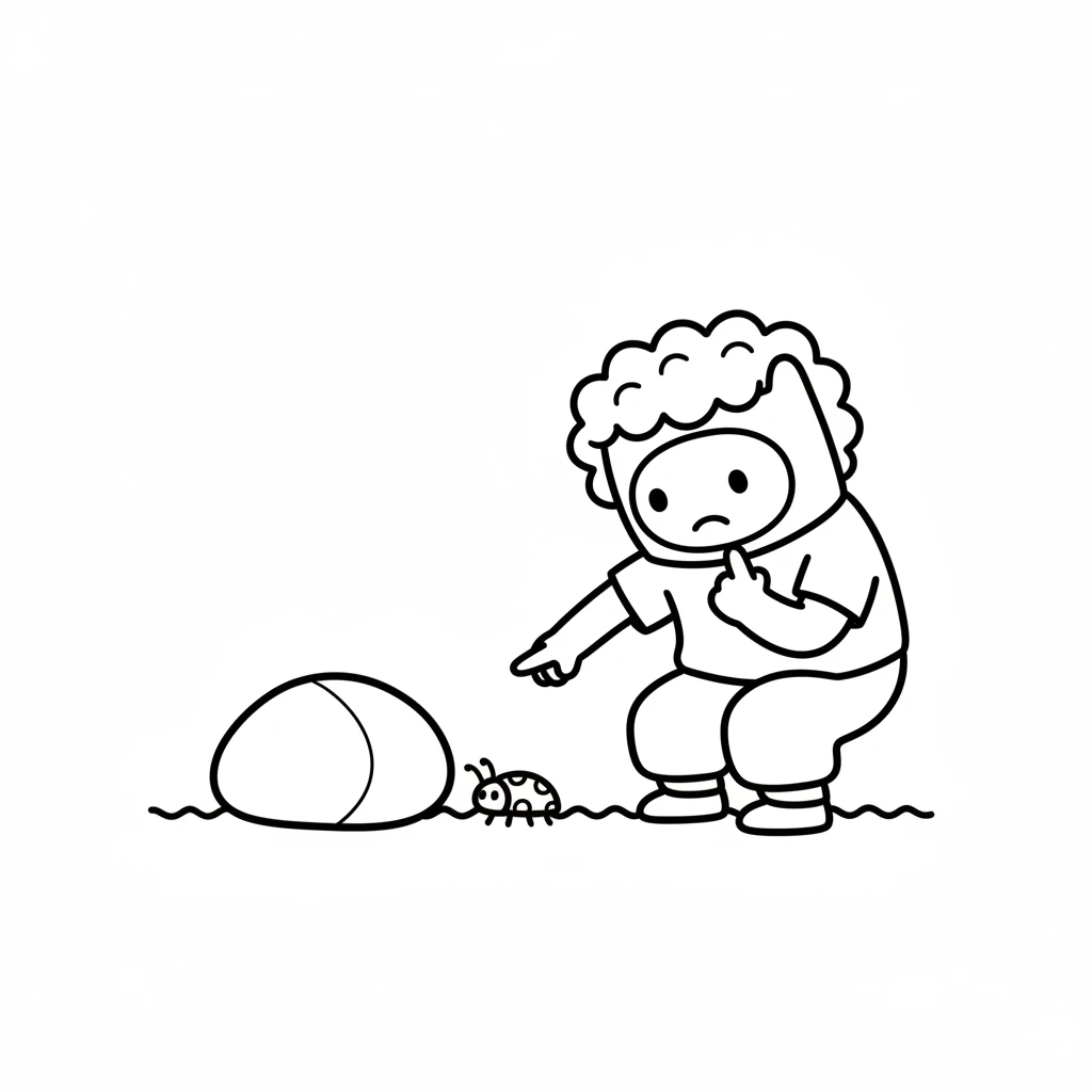As Pip grew a little taller, a tiny ladybug with bold spots scurried by. Oh dear! A big pebble was in its way, too high to climb over. The ladybug looked very stuck.