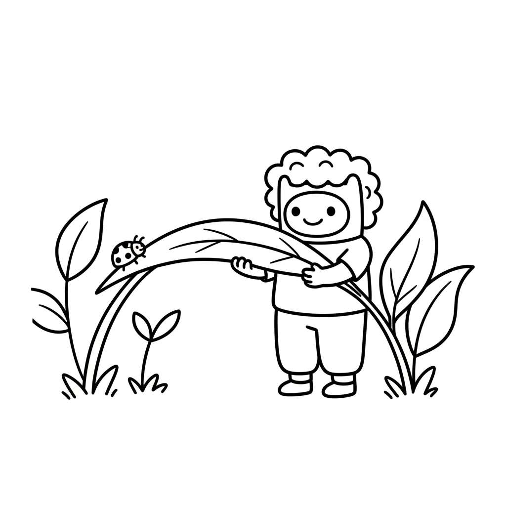 Pip had an idea! With a gentle effort, Pip bent a strong, new leaf down, making a perfect little bridge for the ladybug. It was just the right size.