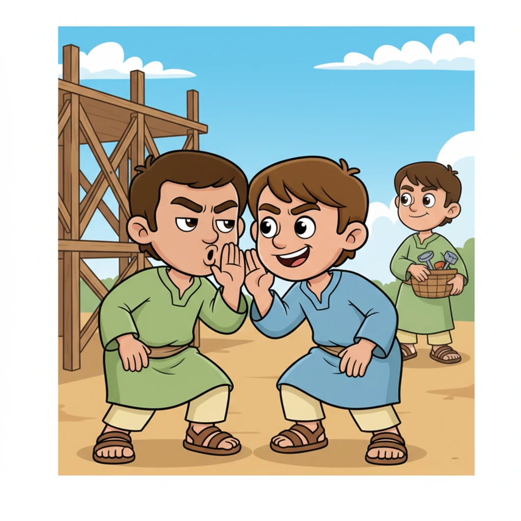 But some other helpers were not happy. They were jealous of Daniel and whispered sneaky plans to each other. They wanted to find a way to get Daniel into trouble.