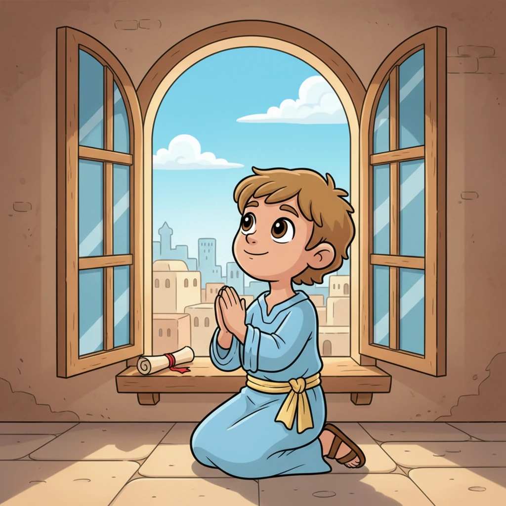 Daniel heard about the new law, but he didn't stop praying. Just like always, he knelt by his open window and prayed to God, knowing God was bigger than any law. His heart was full of trust.