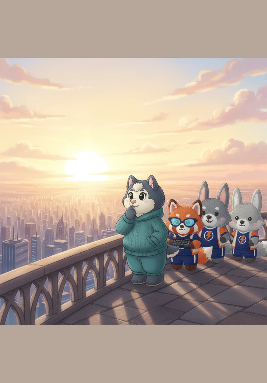 Standing together on a high balcony overlooking a bright, promising horizon, Nia and her colleagues reflect on their shared journey. They are no longer just a group of workers; they are a resilient community forged by change and united by a vision of excellence.