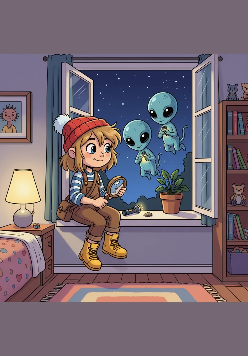 Eva sat by her bedroom window, peering through her brass telescope at the shimmering stars. The night was quiet and clear, and she wondered if anyone far away in the galaxy was looking back at her.