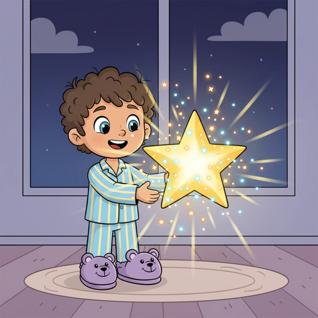 As Milo shared his happy memory, a tiny spark ignited within the star. Then another, and another! Soon, the star began to twinkle, first softly, then brightly, beaming with joy and renewed light, shining its gratitude.