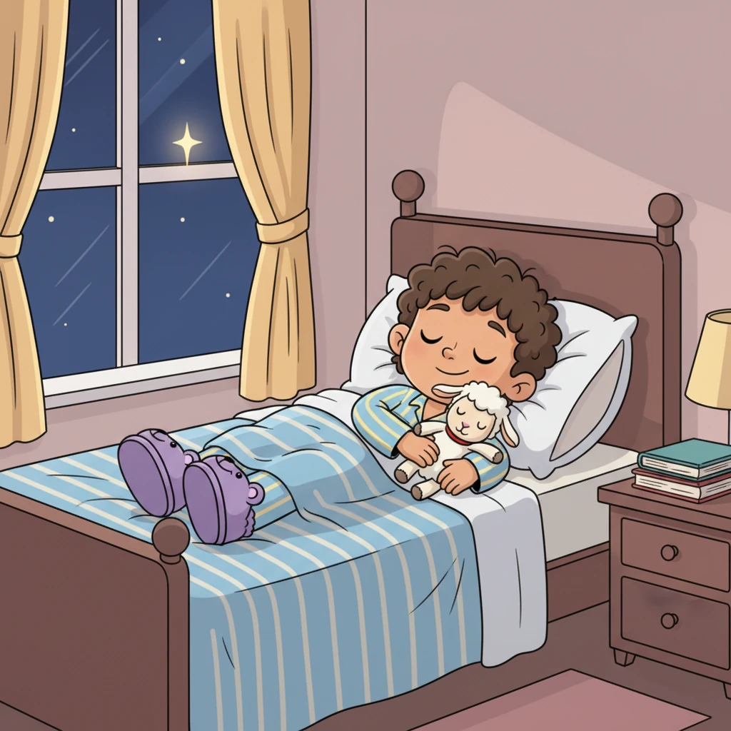 Milo snuggled back under his covers, Barnaby nestled close against his cheek. The little star outside his window twinkled extra bright, a silent thank you and a goodnight kiss. Milo closed his eyes, a peaceful smile on his face, dreaming of starlight and friendship.