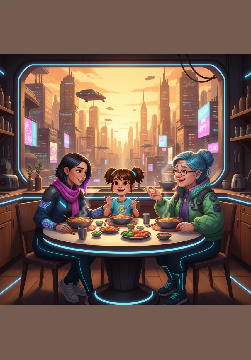 The three of them make a perfect team in their happy home. They eat dinner together every night, sharing stories about their day while the golden sunset shines through the kitchen window.