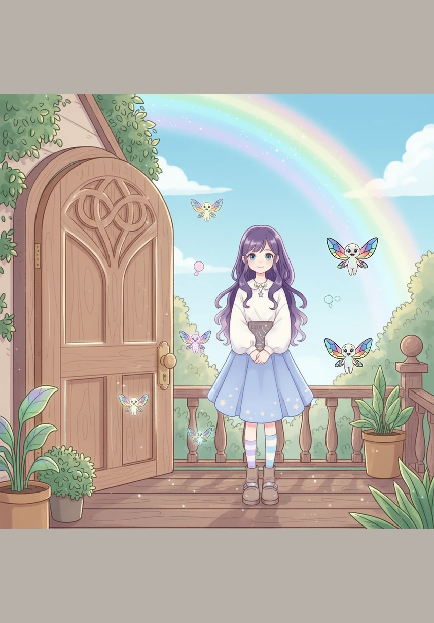 As the rainbow began to fade from the physical sky, Iris stepped back through the secret door and onto her garden porch. She watched the last bit of color vanish into the blue, knowing that the magic was real and always waiting for the next rain.