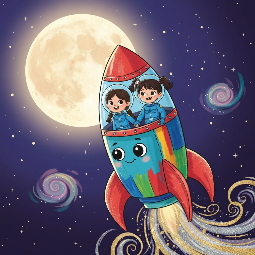 One night, as the moon shone brightly, Leo and Luna had a special dream. They found themselves in a sparkling rocket ship, ready for their grand adventure. The rocket ship was painted with vibrant colors and had a friendly face on the front.
