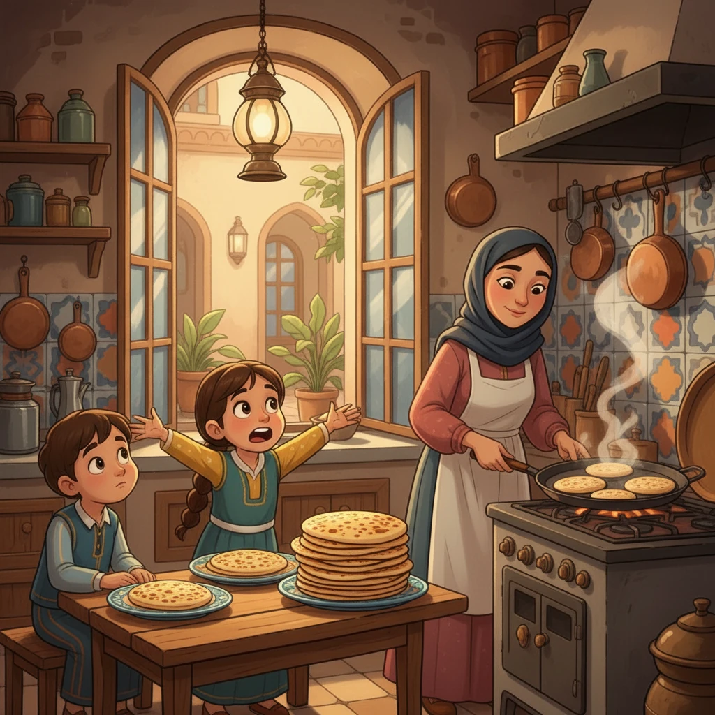 صرخت رسيل: "كيف نعدّها، فهي كثيرة؟" بلسم، الأخ الأكبر، نظر إلى أطباق البغرير. بدت له فكرة!