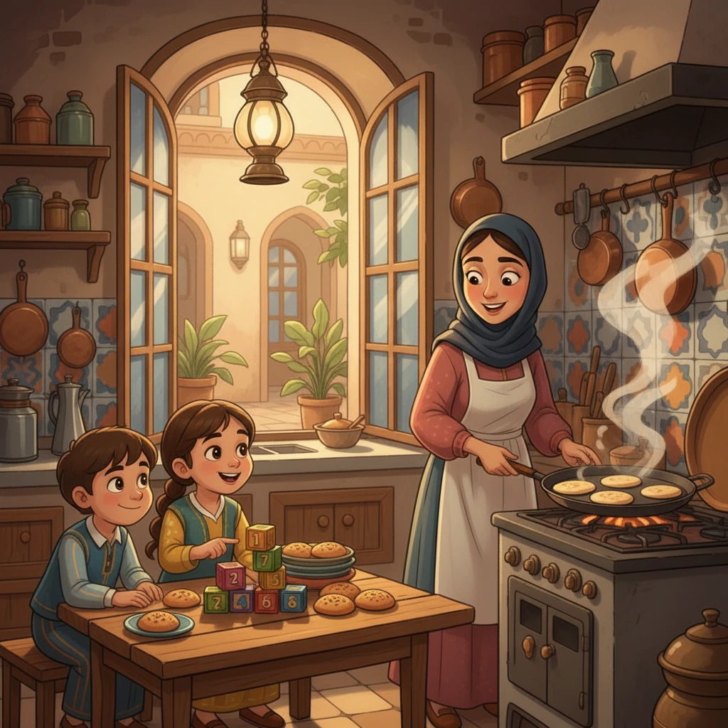 ابتسمت الأم وقالت: "هذا جزاء من يعمل بذكاء!" جلست رسيل بجانب بلسم، متعلمةً درساً مهماً عن الأرقام والتعاون.