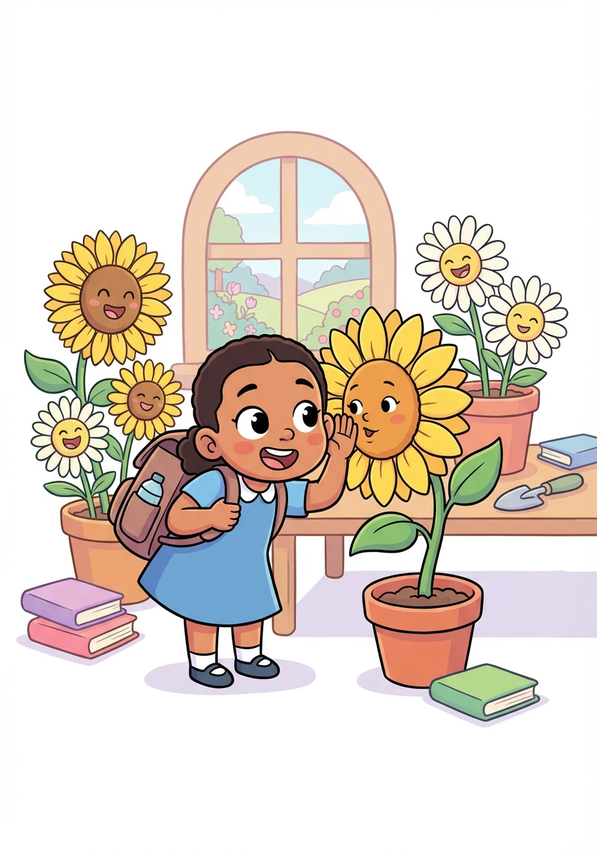The first class of the day was 'The Language of Flowers,' where Abeni learned that every flower had a secret message to share. She discovered that sunflowers whispered tales of courage, and daisies giggled about the joys of friendship.