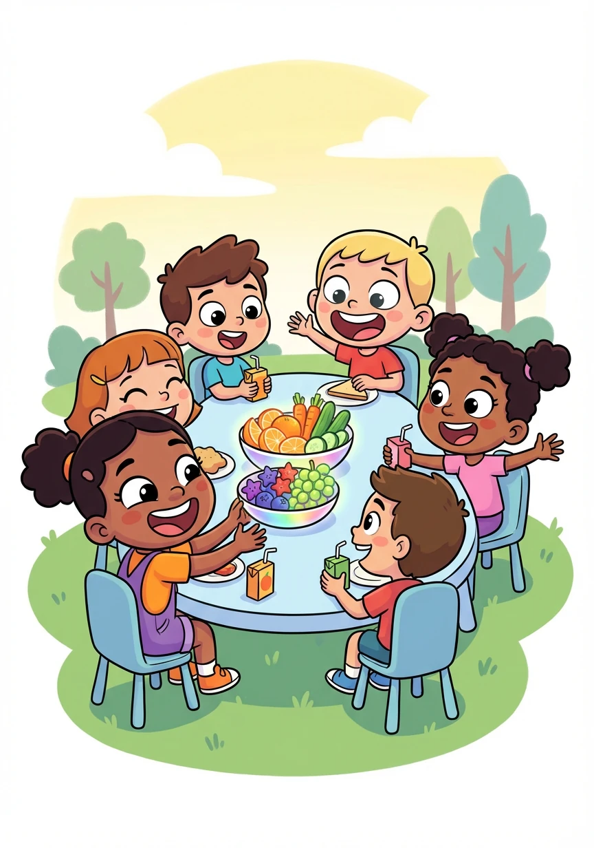 Lunchtime at The Bright School of Wonder was a feast for the senses. The students shared stories and laughter while feasting on rainbow-colored fruits and vegetables that tasted like pure happiness.