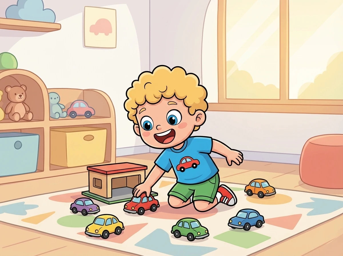 Das ist Leo. Leo ist drei Jahre alt. Leo liebt Autos.