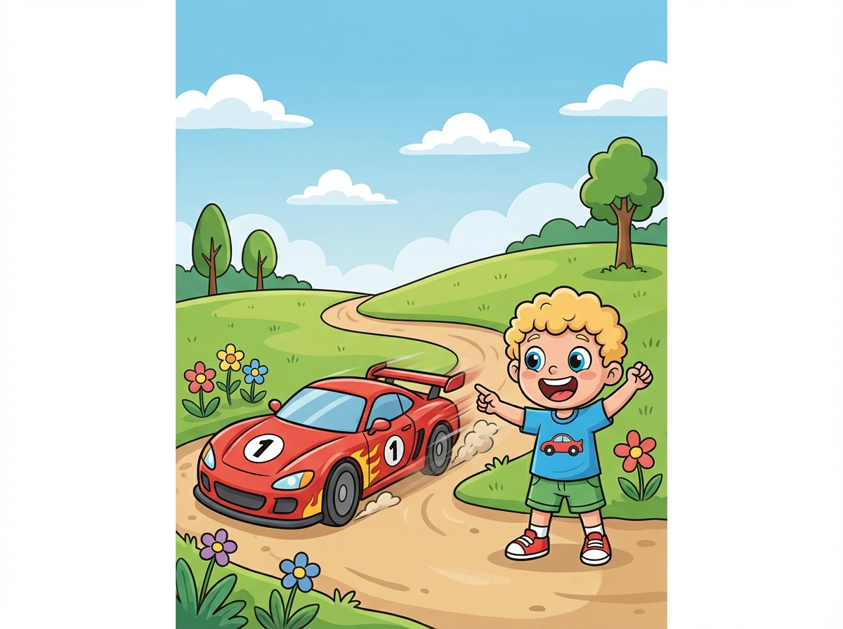 Da war ein rotes Rennauto. Sein Name war Flash. Flash war sehr schnell!