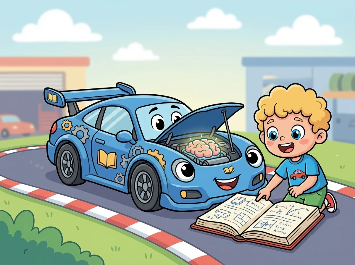 Da war ein blaues Rennauto. Ihr Name war Sky. Sky war sehr klug.