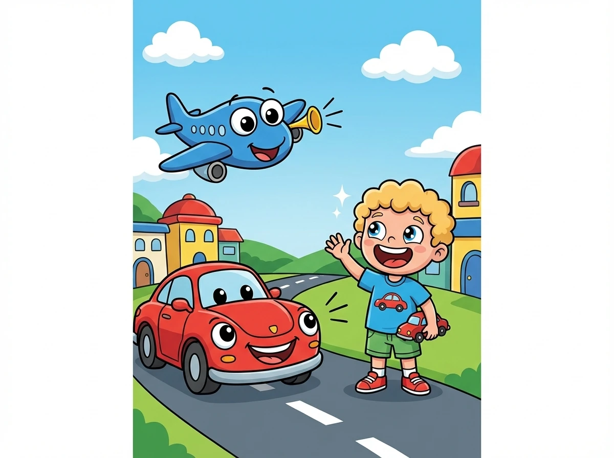 Flash und Sky sahen Leo. Sie hupten fröhlich: 'Willkommen in Car Town, Leo!'