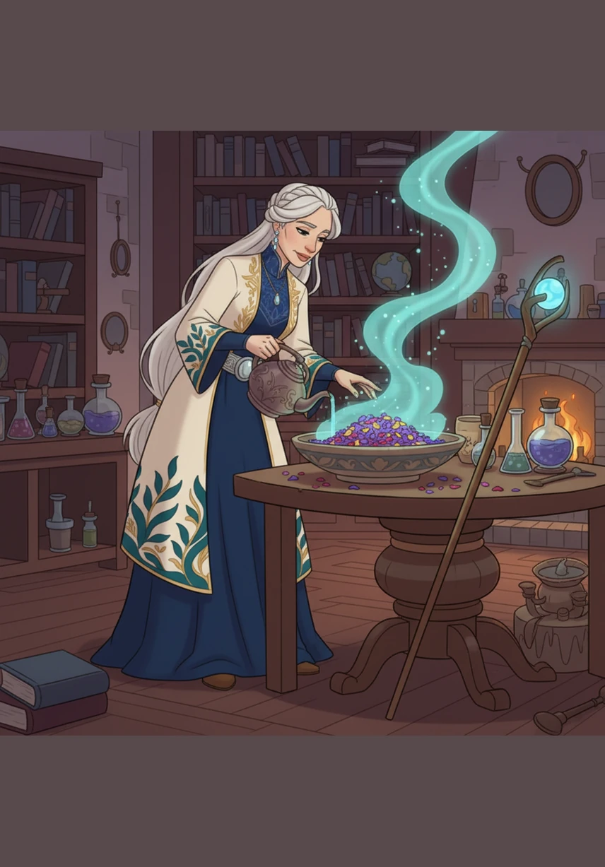 Elena pours steaming water over the dried petals, and they watch in silence as the liquid transforms into a brilliant, deep sapphire. The steam rises in gentle curls, carrying a faint, earthy aroma that begins to settle the frantic energy in the room.