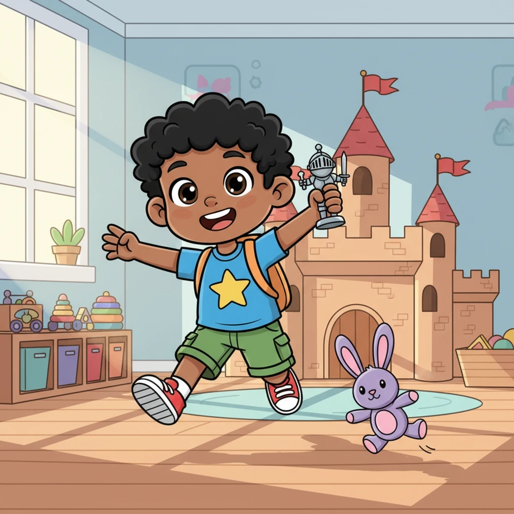 Now, with a clean and tidy room, playing was even more fun! Leo and Pip had plenty of space to chase each other, and he easily found his shiny knight to lead the castle adventure. He realized that a little tidying made a whole lot of happy playtime!