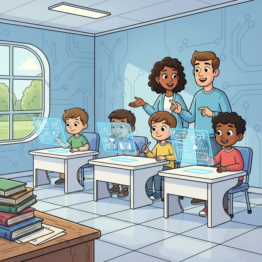 Across the room, a group of students worked effortlessly, their tidy desks adorned with sleek, glowing tablets. Tutors quietly guided them through complex problems, their faces bright with understanding. Their surroundings were pristine, a stark contrast to Leo's worn textbooks.