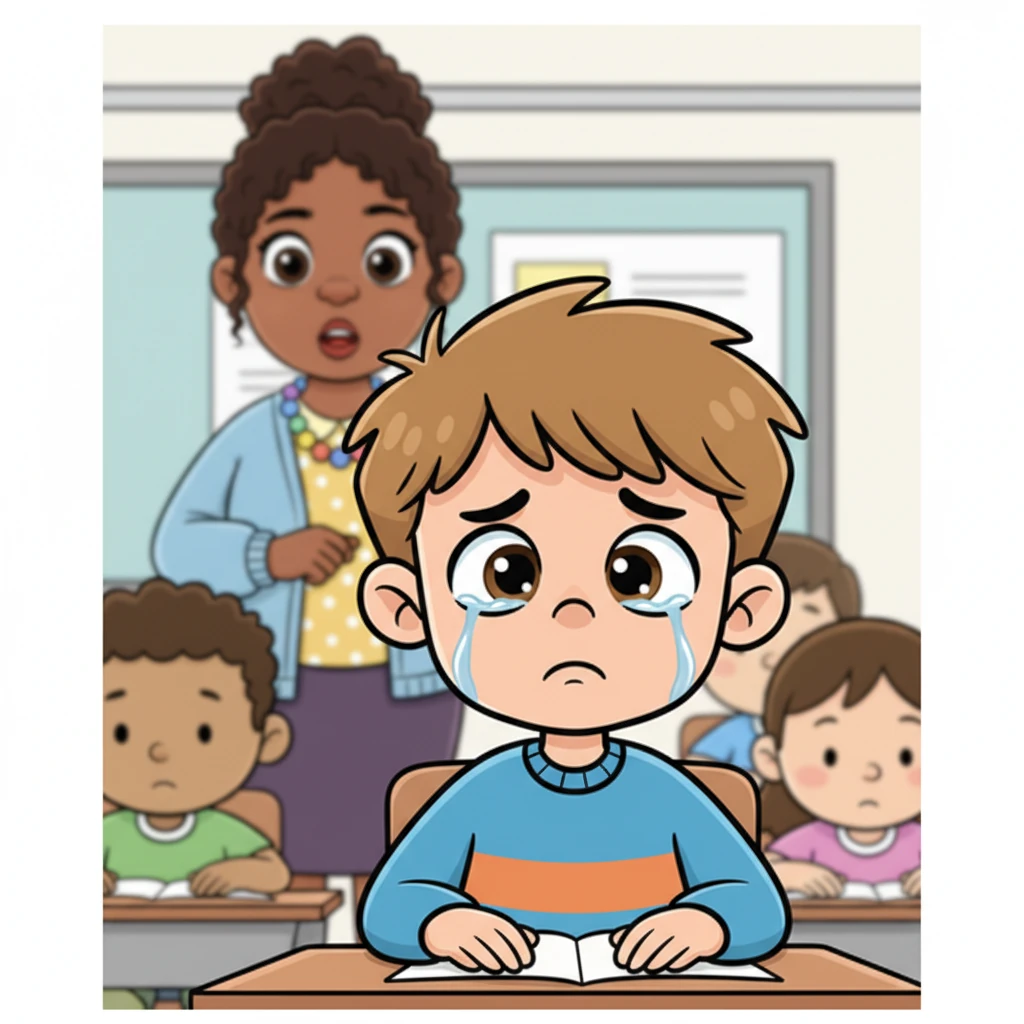 The next morning, the teacher's kind but firm voice filled the classroom, asking about unfinished homework. A close-up showed Leo's face, eyes downcast and silent, unable to meet her gaze. The weight of his uncompleted work pressed down on him.