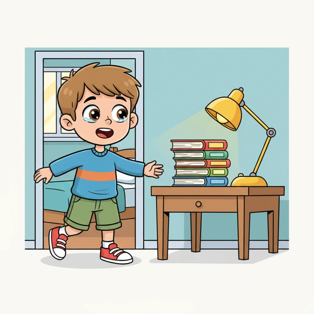 The following morning, Leo returned home to a wonderful surprise. On his small, simple desk, a brand new stack of colorful books and a bright, shining desk lamp awaited him. His eyes widened with surprise, then filled with a hopeful, joyful spark.