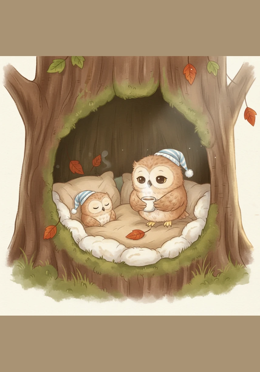 He flew back to his own cozy hollow, lined with soft feathers and dried moss. His mother greeted him with a gentle nuzzle and a soft hoot of welcome.