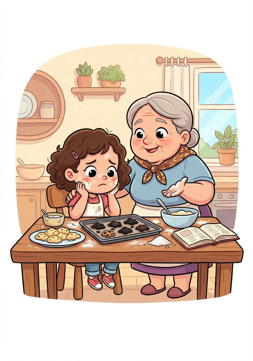 The first batch of cookies was burnt. The second was too salty. Lara felt like giving up, but Nonna Emilia encouraged her to keep trying, explaining that even the best bakers made mistakes.