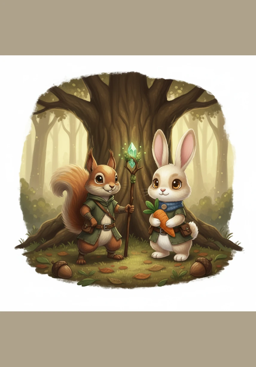 Benny stands proudly next to a growing mountain of acorns at the base of his favorite oak tree. He imagines his pile reaching all the way to the clouds, becoming the biggest collection the forest has ever seen.