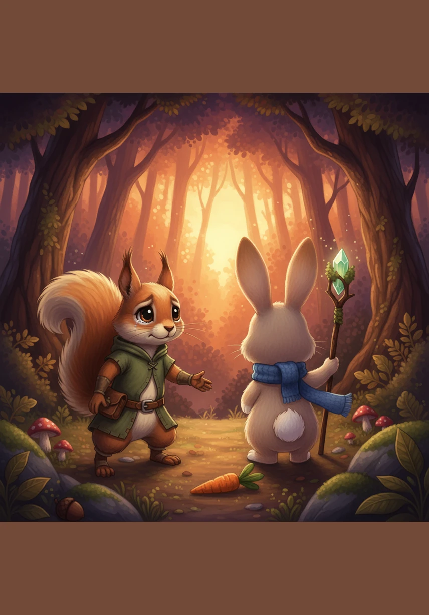 As the sun begins to set, the other animals laugh and play in the distance while Benny remains alone. He is so focused on his task that he doesn't notice the beautiful colors of the twilight sky or the soft breeze through the trees.